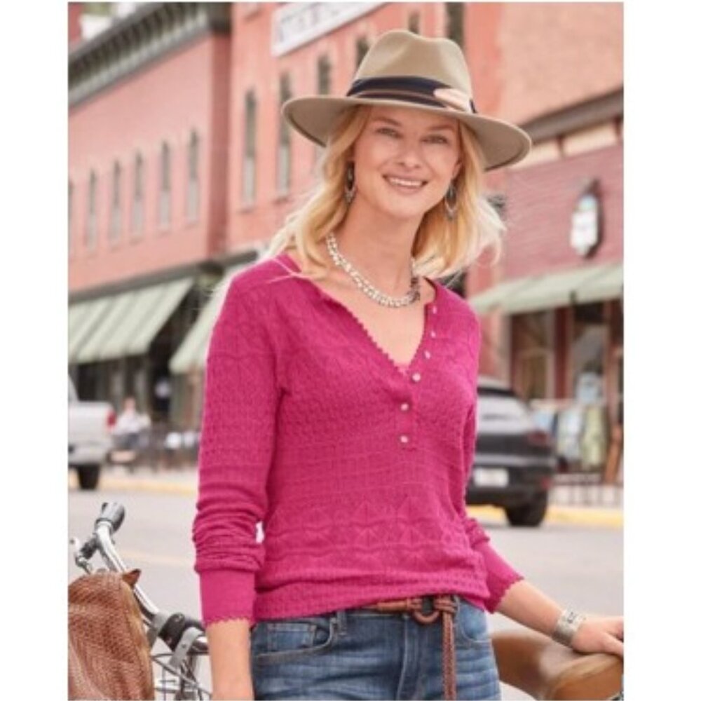 Sundance-NWT-Whispering Winds Henley w/ Matching Camisole in Lipstick-Size Small